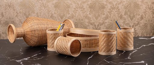 Handwoven Bamboo Desk Organizer Set